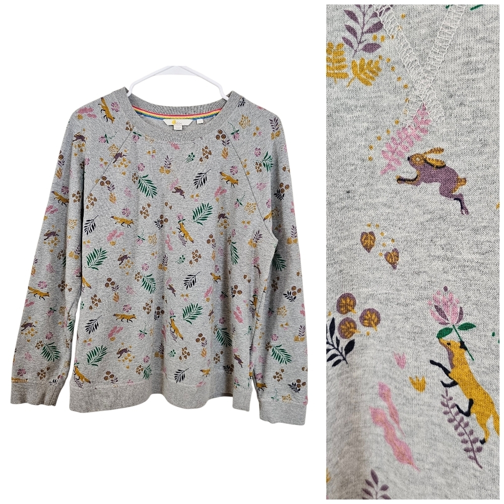 Boden RARE Novelty Fox Animal Rabbit Print Pullover Crewneck Sweater